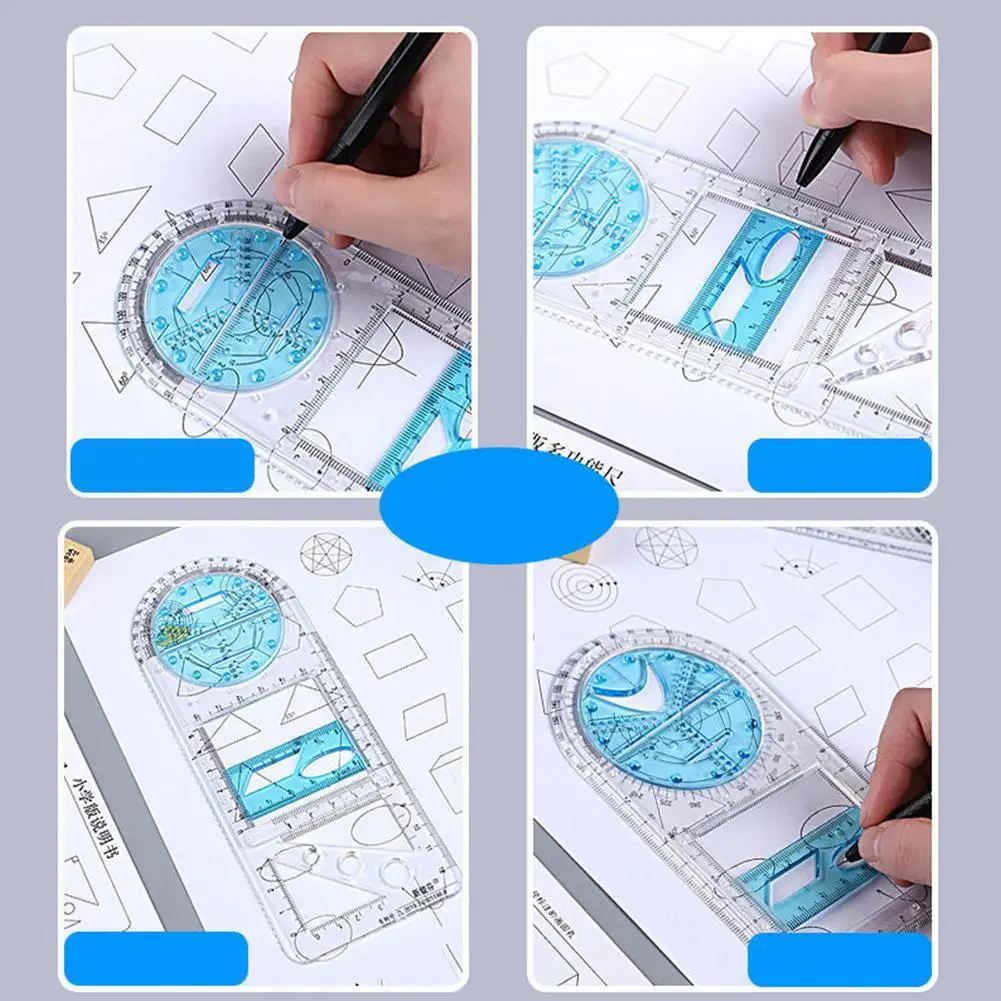 다기능 기하학적 인 눈금자 회전 가능 기하학 도면 템플릿 각도 및 원형 제조기 기하학 도면