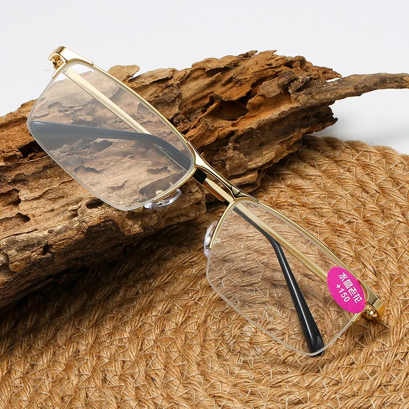 

Fashion Business Male Men Elderly Sun Reading Glasses HD Crystal Glass Half Frame Abrasion and Scratch Resistant Reading Glasses