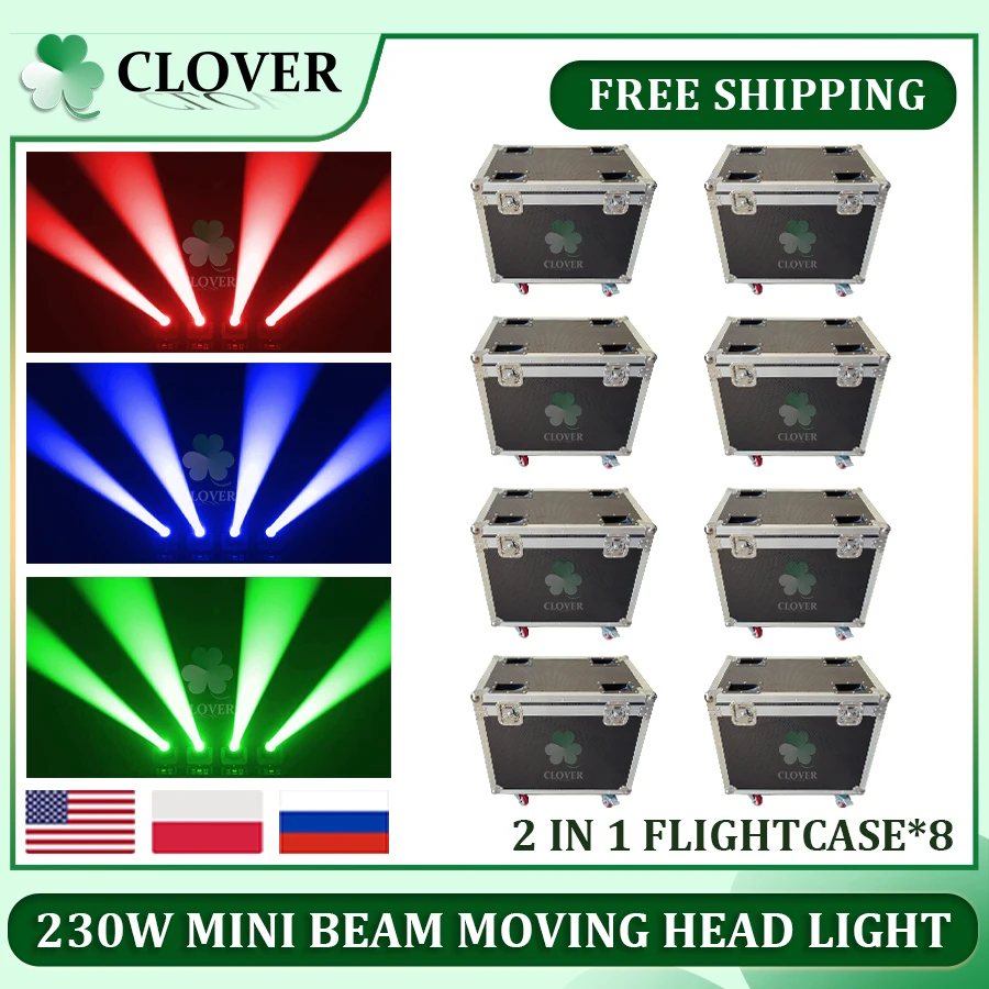 0 Tax 8Pcs Fly Case Mini Beam 230W 7R Moving Head Light Beam 7R Lyre Sharpy Beam 230 Per Party Disco Dj Stage Light
