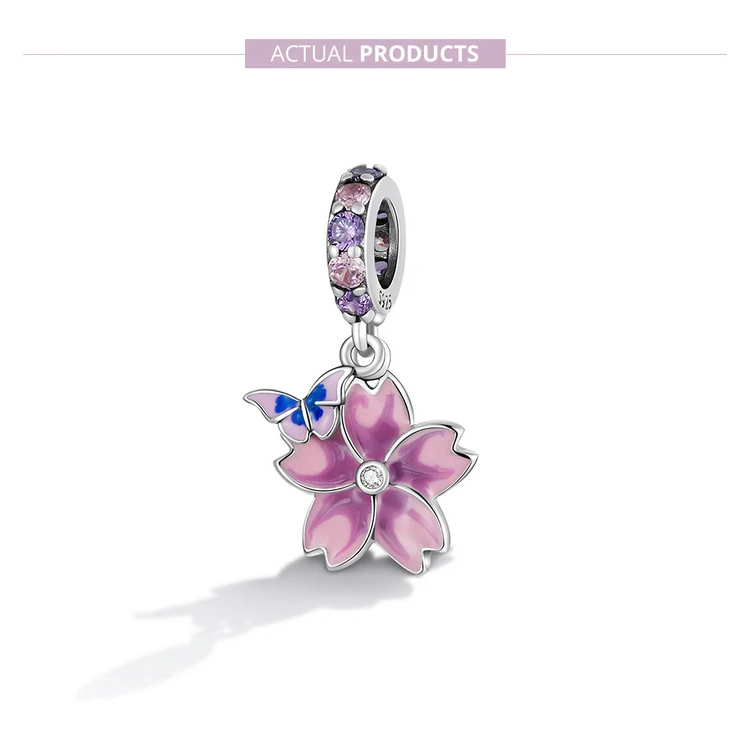 cartier ring BAMOER 925 Sterling Silver Butterfly Pink Flower Charm Honeycomb Bee Pendant Ladybug Four-leaf Clover Pendant for Bracelet Women silver rings