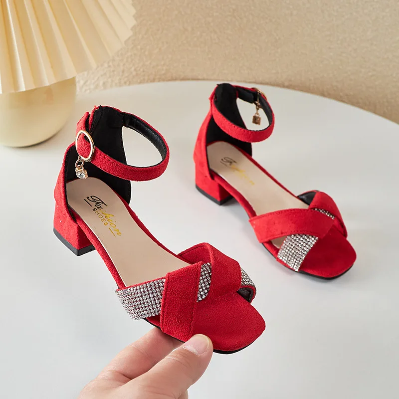 Summer Rhinestone Sandals Kids Shoes Girls Wedding Dress Shoes Children Princess Sandals Fashion Dance High Heels G944