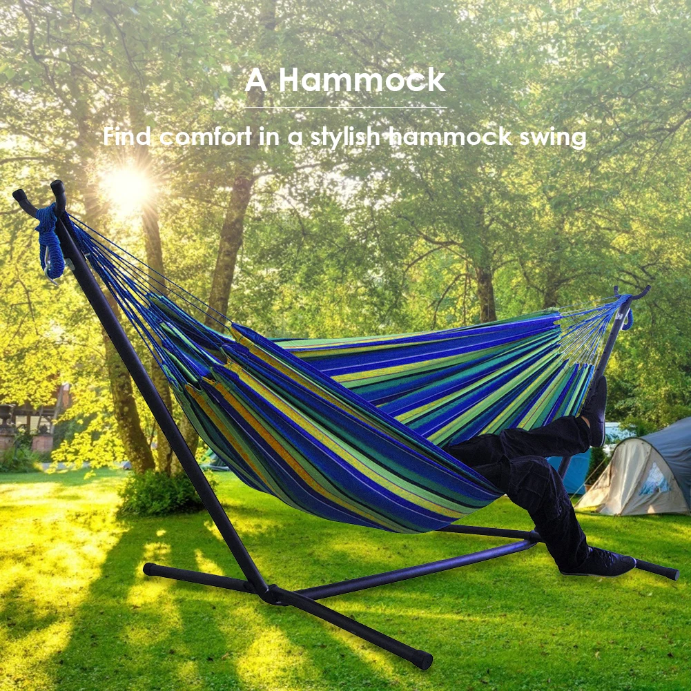 Double Hammock w/Stand, 2-People Hammock & Stand Set w/Storage Bag & Carrying Bag, Outdoor/Indoor Heavy-Duty Portable Hammock 5