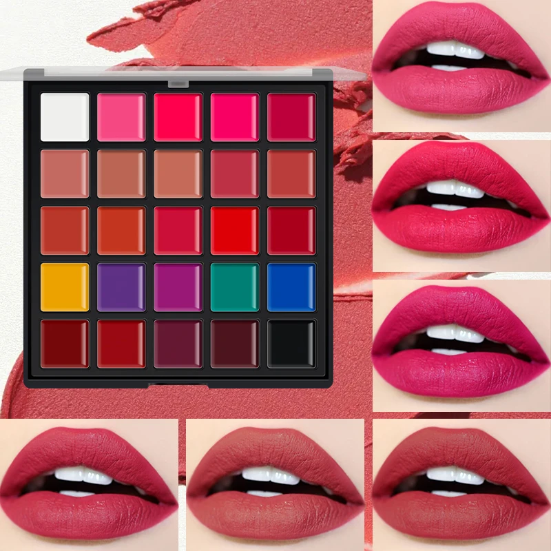 25-Color Matte Lip Palette – Highly Pigmented, Smooth & Blendable, 2-in-1 for Lips & Cheeks, Compact Makeup Palette, Long-Wear