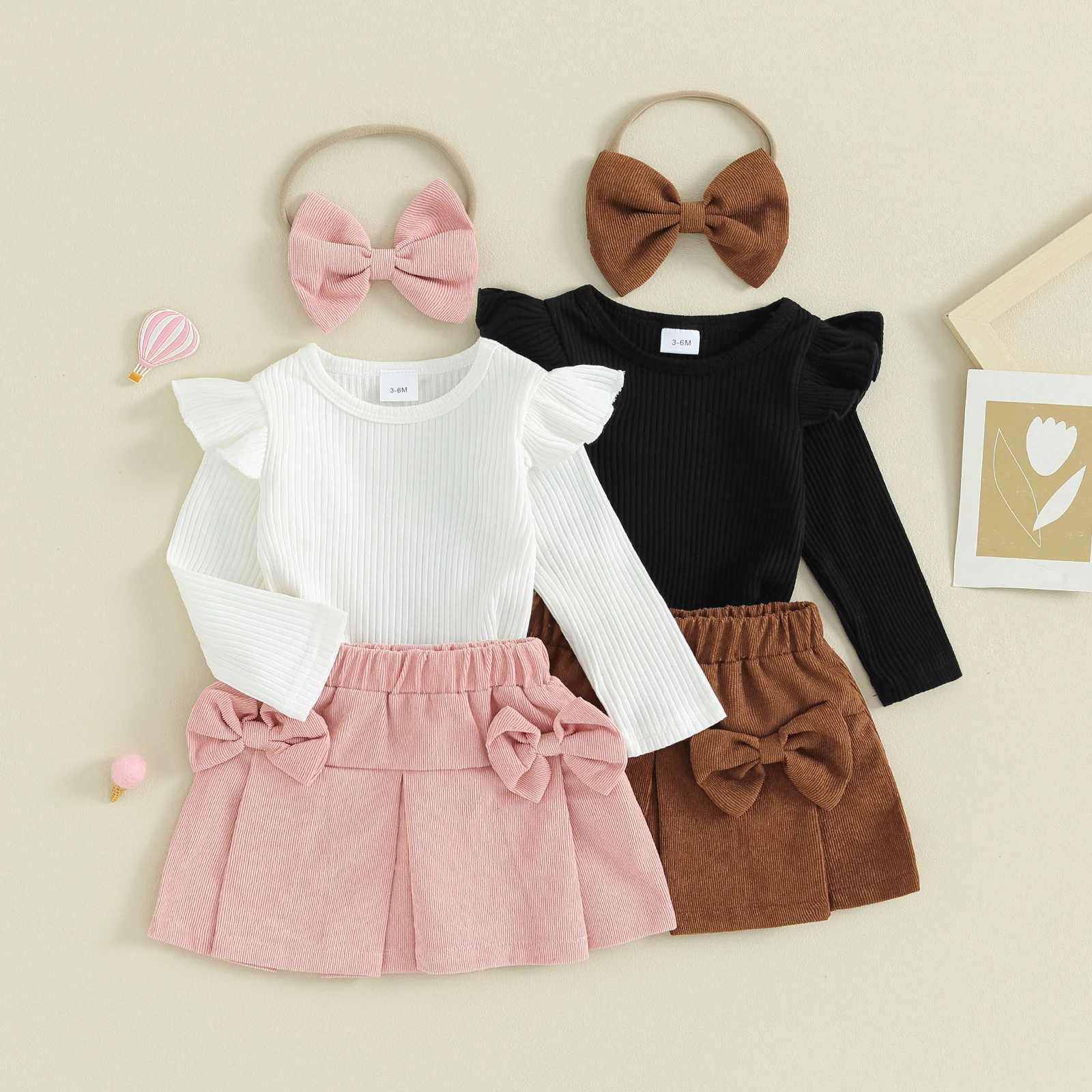 Kids Toddler Baby Girl Long Sleeve Pleated Skirt Set Ruffle Knit Tops with  Bowknot and Mini Skirt Fall Spring Outfits - Walmart.com