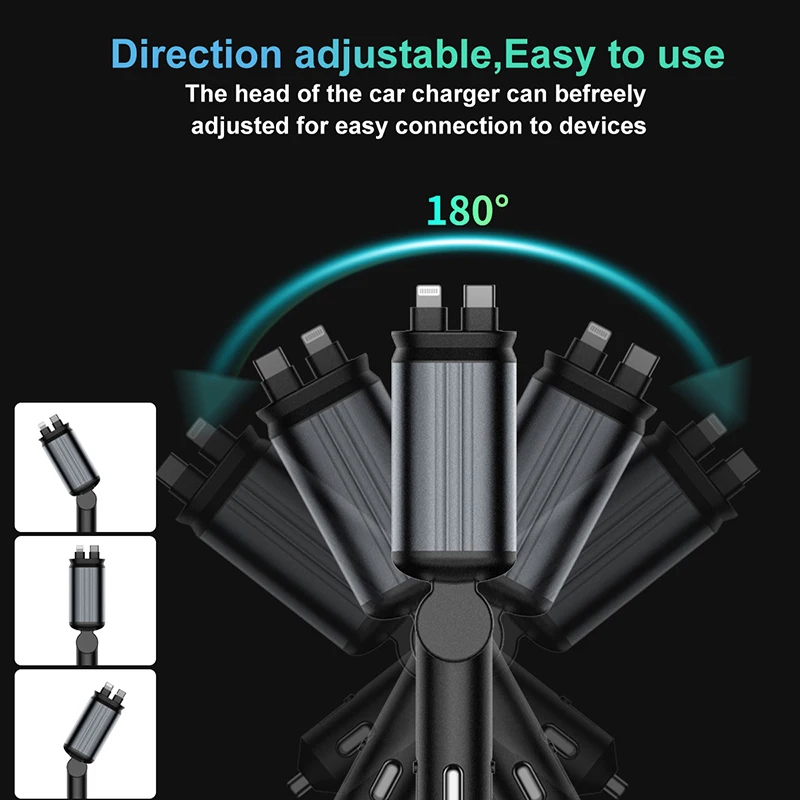 120W Metal Shell Car cigarette Lighter Charger 4-in-1,Starry Projector Dual 80cm Cables & Fast Charger Ports 180&deg; Rotating