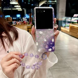 Gradient Flower Pattern Phone Case with Bracelet and Protective Hard Shell Back Cover for Moto Razr 60 (A1)
