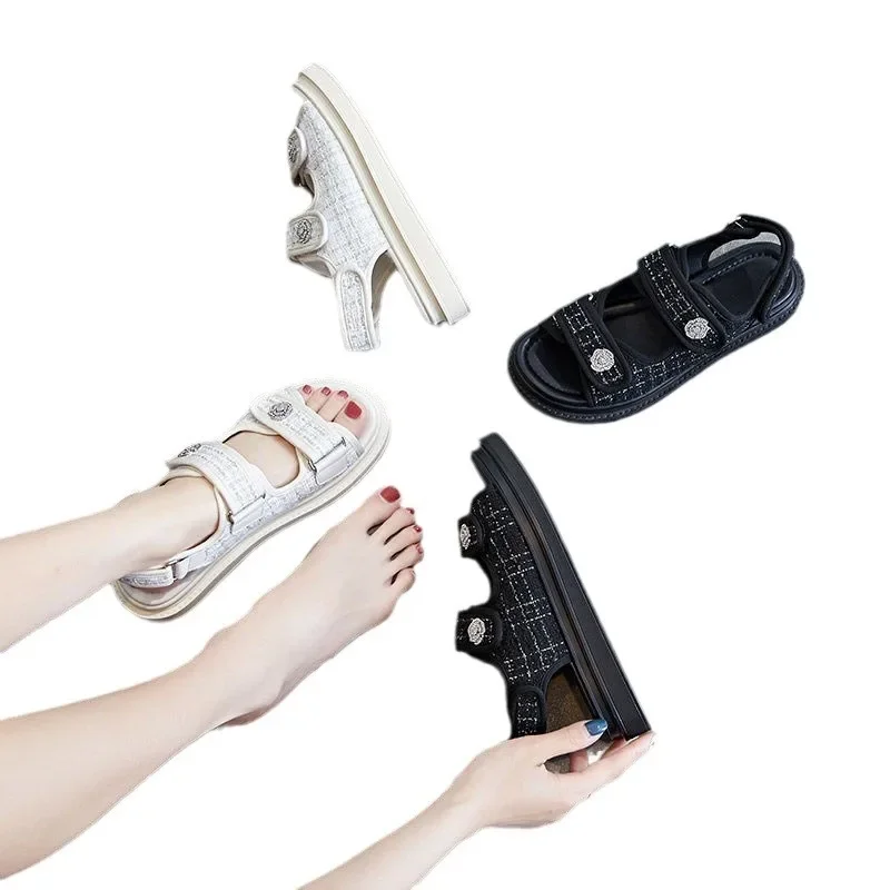 Women Sandals BeauToday Platform Sandals Lattice Round Toe Hook Loop Plaid Cloth Summer Casual Ladies Outdoor Handmade 38161