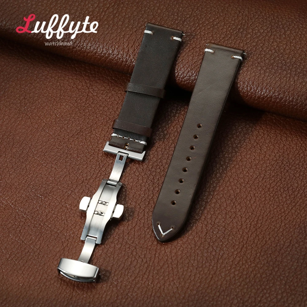 Premium Leather Watch Band with Quick Release & Butterfly Buckle - Universal Size