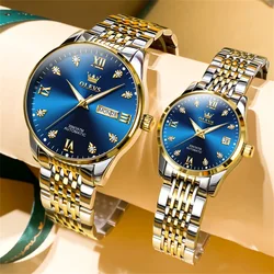 OLEVS Couple Watches Pair Men And Women Fashion Luxury Automatic Mechanical Wristwatches Ladies Clock Waterproof Luminous Date