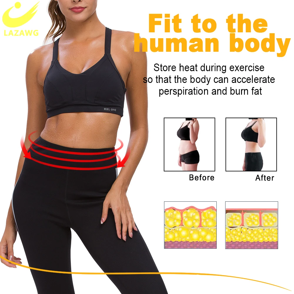 LAZAWG Women Slimming Waist Trainer Weight Loss Shirt Women Body Shaper Hot Thermo Sauna Capris Leggings Sweat Slimming Shapers