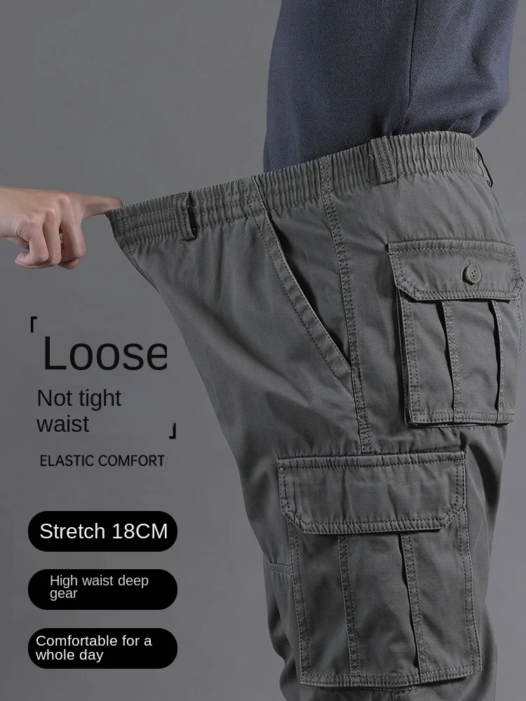 

Overalls Men's Autumn and Winter Thick Cotton Large Size Loose Straight Men's Pants Casual Pants Elastic Waist Men's Trousers