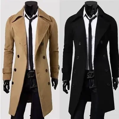 Fashionable Korean Men's Woolen Overcoat Medium-length Trench Double Row Buttons Ebay Fast Sale