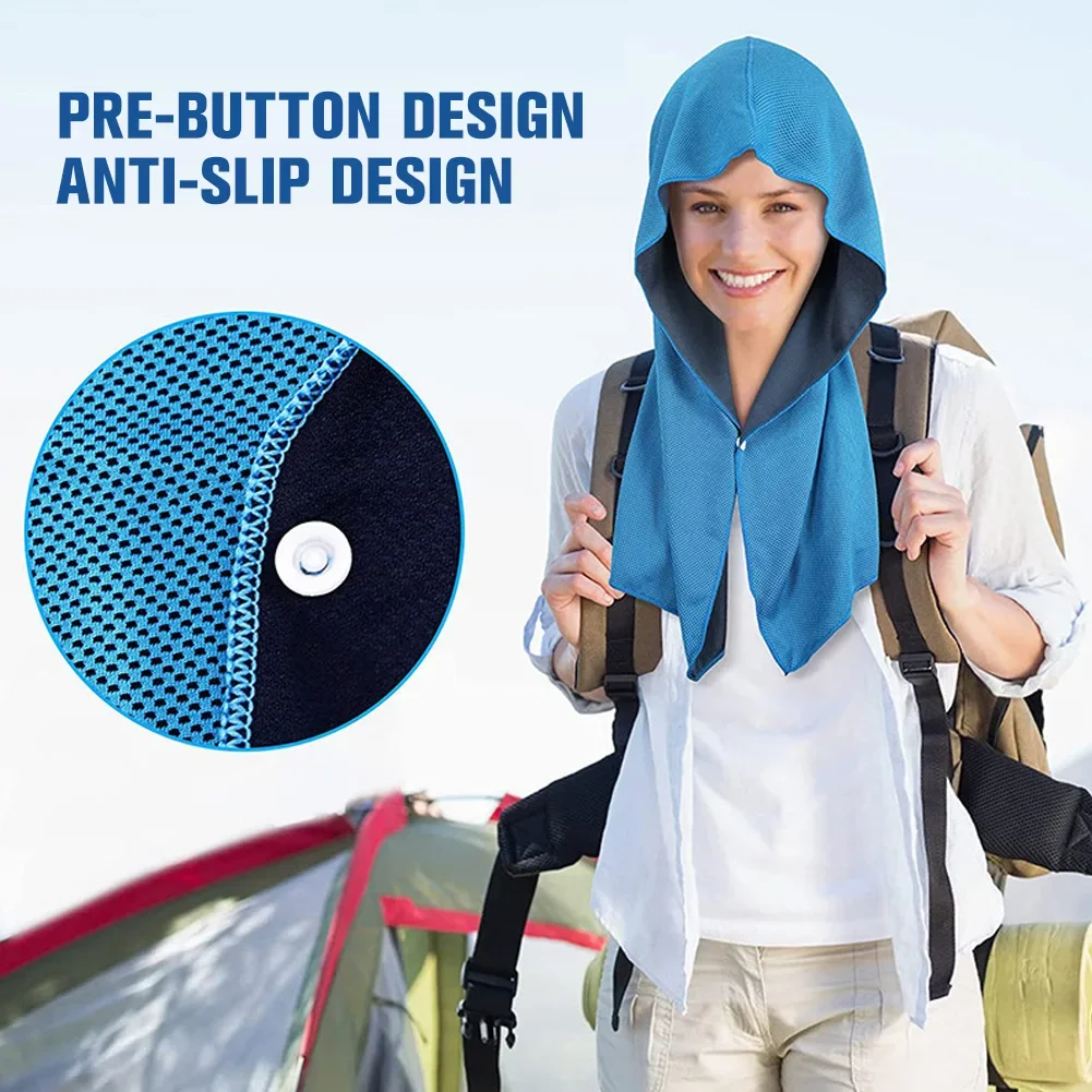 1Pc Cooling Hoodie Towel Beach Camping Gym Building Sun Protection Quick Drying Sports Cooling Sun Protection Towel Headband