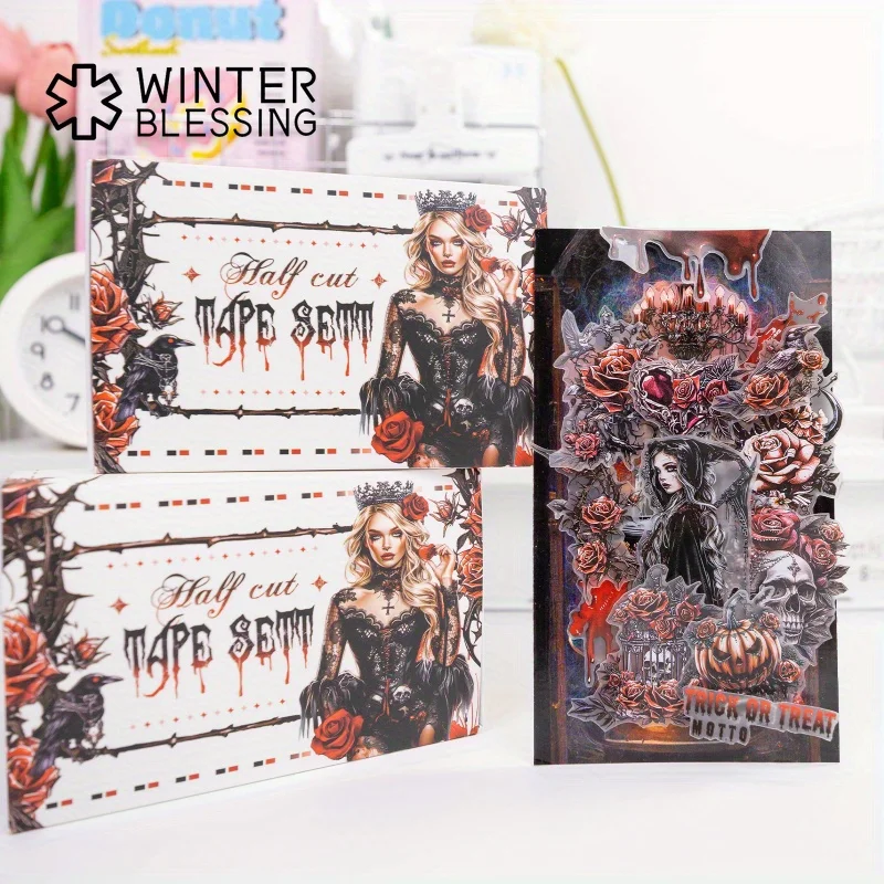 4Pcs/Set Halloween PET Washi Tape Pre-Cut Rose lady Transparent Masking Tape for Stickers Scrapbooking Journal Diary Decoration 2