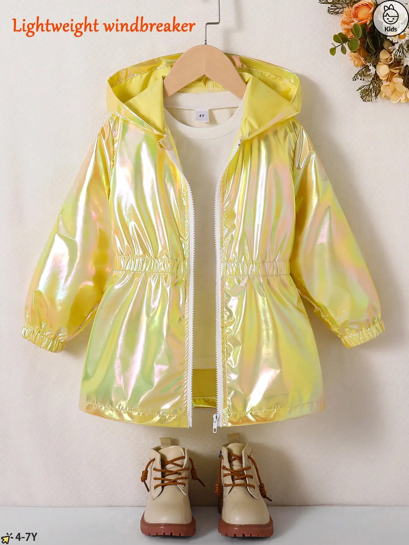 Girls' laser windbreaker jacket, multi-functional sunscreen raincoat with a fitted waist, thin style, mid-length zipper hoodie, - 6