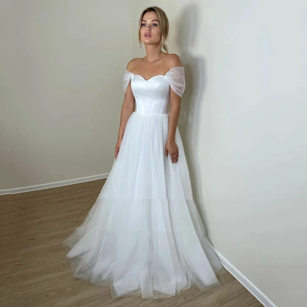 

e Elegant Satin Wedding Dresses For Women White Sweetheart Off Shoulder A-Line Vintage Bri Customize To Measures 2024 Bride Gown