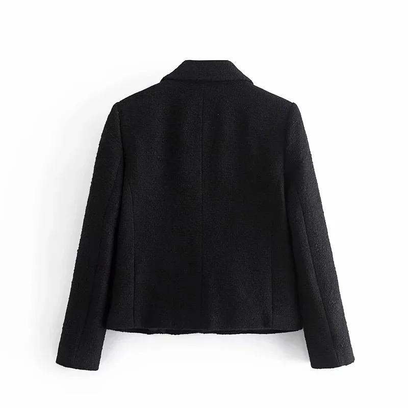 Women's Blazers Black Jackets Pockets Coats Traf Cropped Long Sleeves Pocket Office Formal Ladies Outfit Embroidery Outwear