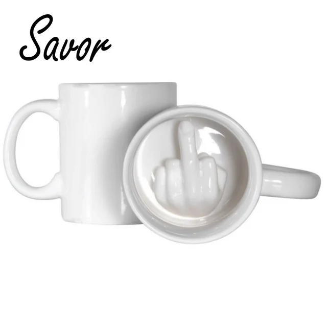 Forró Érkezés Kreatív Dizájn Fehér Középső Ujj Stílusú Újdonság Kávé Tej Csésze Vicces Kerámia Bögre Elég Kapacitású Vízpohár - Image 6