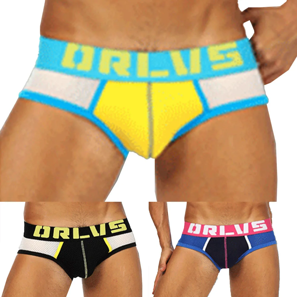 

Men Sexy Swimsuit Stretch Low Waist Patchwork Underwear Cotton Sexy Soft Pouch Briefs Breathable Trunks Трусы Мужские