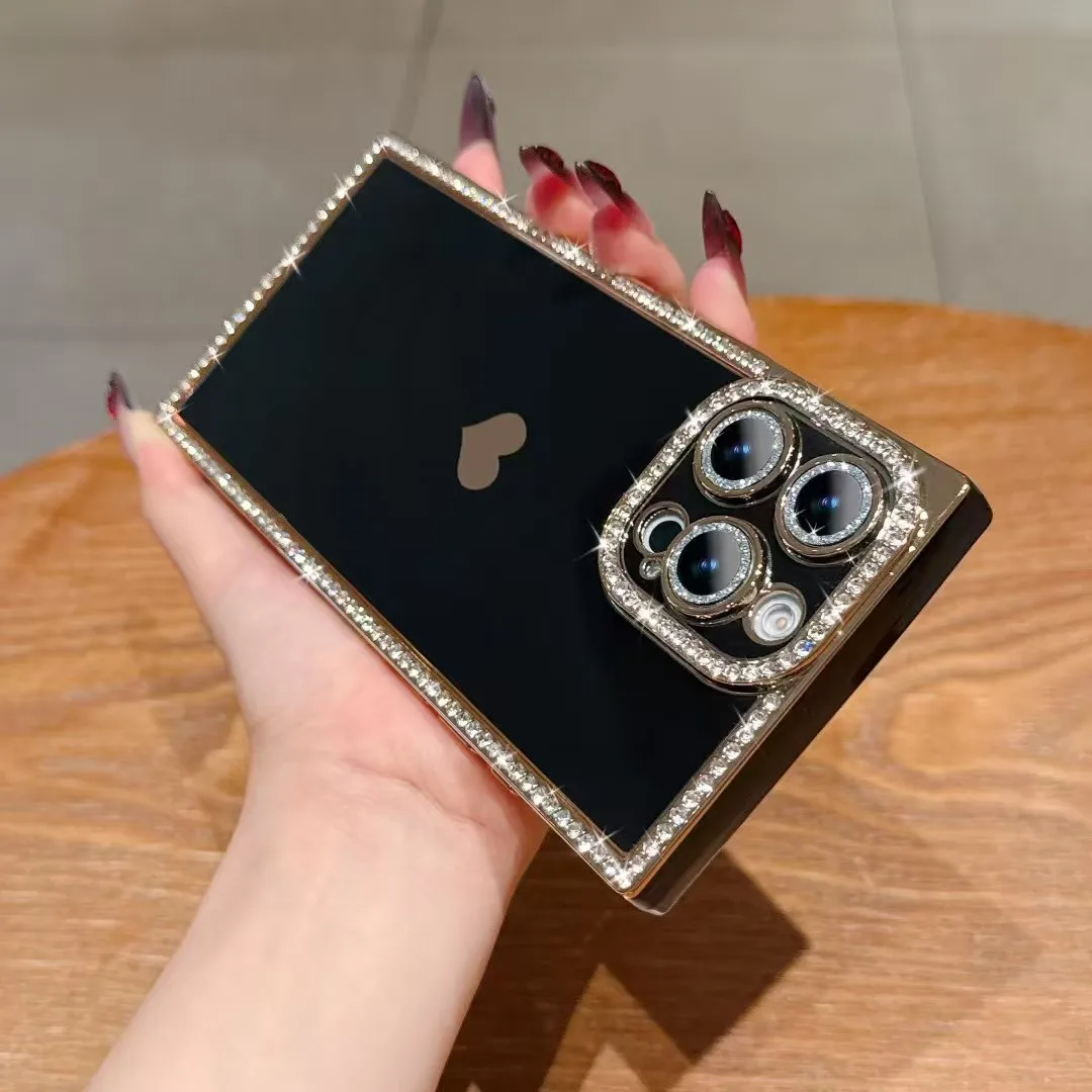Luxury Diamond Glitter Love Heart Rhinestone Plating Shockproof Soft Phone Case