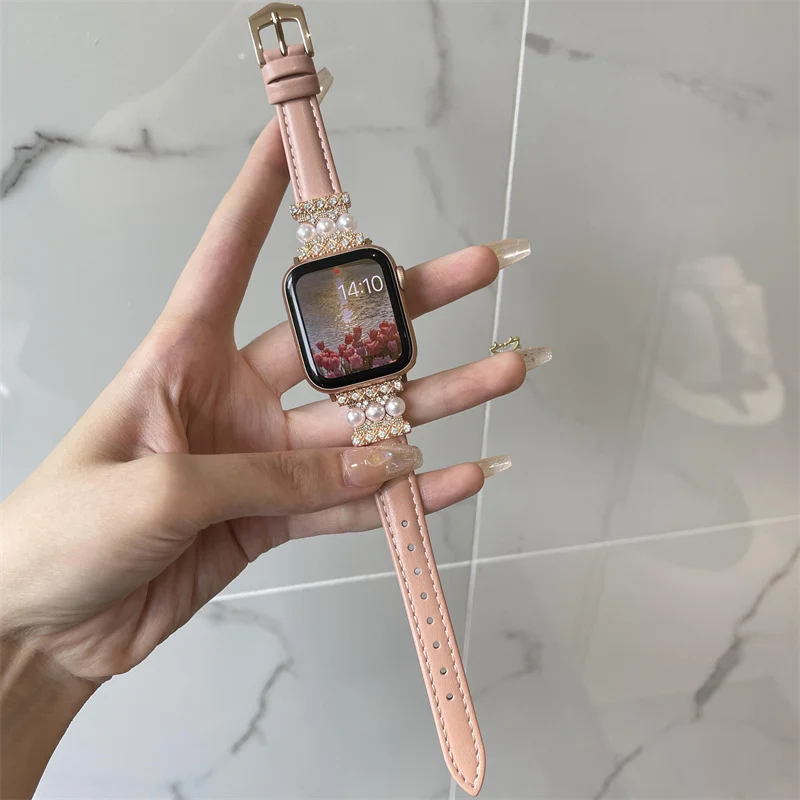 Luxury Leather Bracelet For iWatch Series 41 45mm 38 42 44mm 40