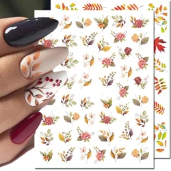 3d Nail Art Decals Autumn Maples Leafs Retro Red Yellow Roses Flowers Adhesive Sliders Nail Stickers For Nail Tips Decoration