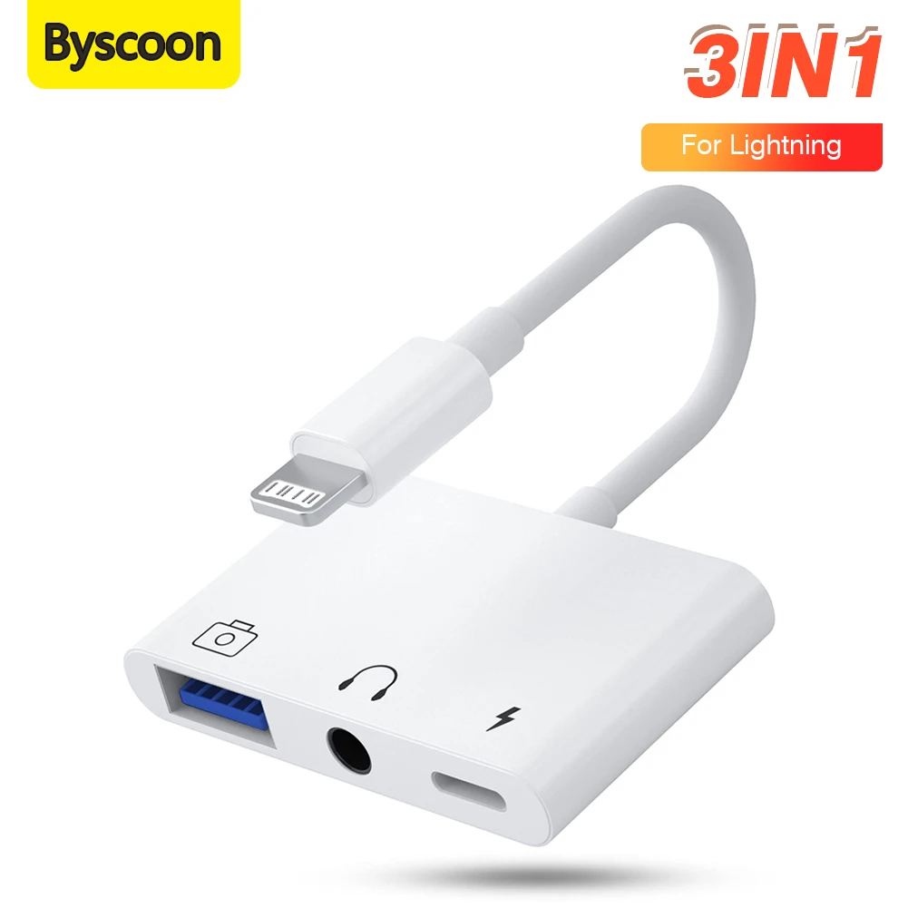 3 in 1 라이트닝-3.5mm 잭/충전/USB 3.0 데이터 전송 OTG 어댑터 컨버..