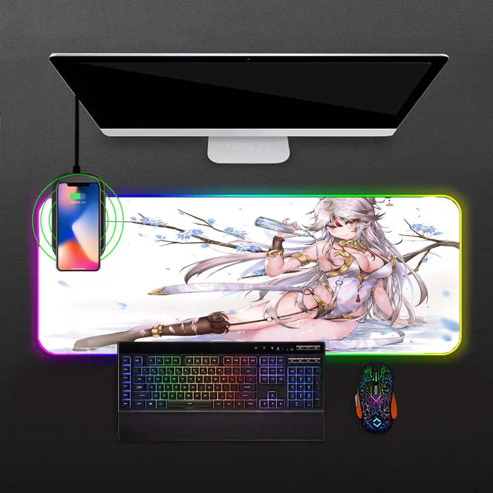 

RGB Wireless Charging Mousepad Ningguang Genshin Impact Mouse Pad Large Computer Pc Gaming Accesories Cool Mousepad Anime Mat