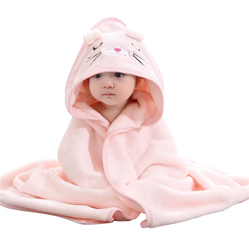 

Wecute Children Hooded Bath Towel Soft Coral Velvet Fleece Blanket Cartoon Animal Style Newborn Baby Bathrobe Quilt Washcloth