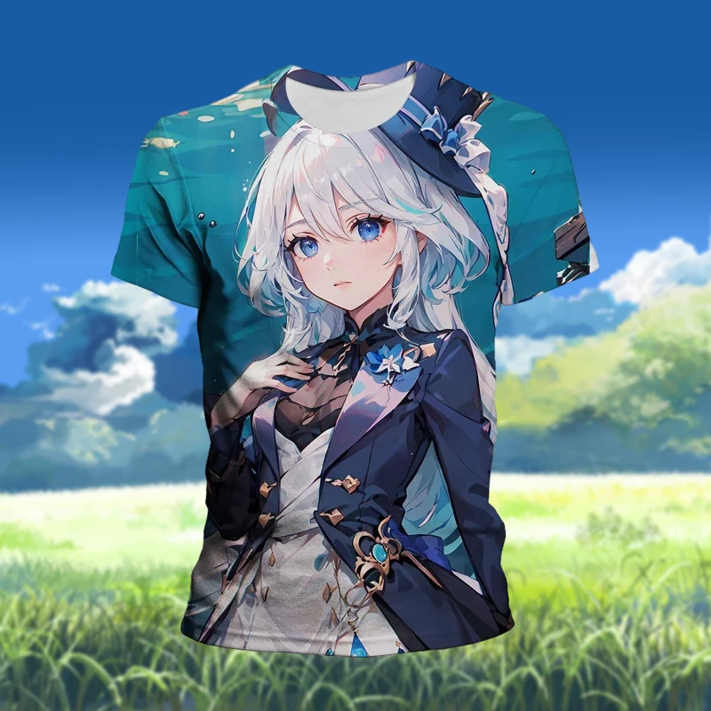 

3D Print Genshin Impact Furina Game T-shirt New Fashion Wriothesley Focalors Navia Graphic T Shirts Short-sleeved Oversized Tops
