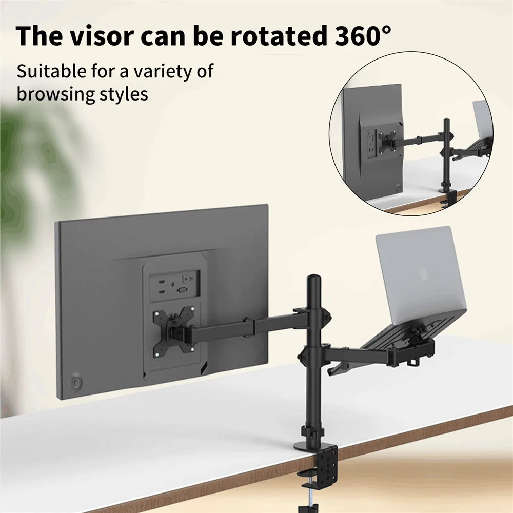 Monitorständer-Riser mit Klemme, 8 kg belastbar, verstellbare Computerhalterung, 360° ° Rotation für 13-27 Zoll LCD-Monitor und 17-Zoll-Laptop – Detail 11