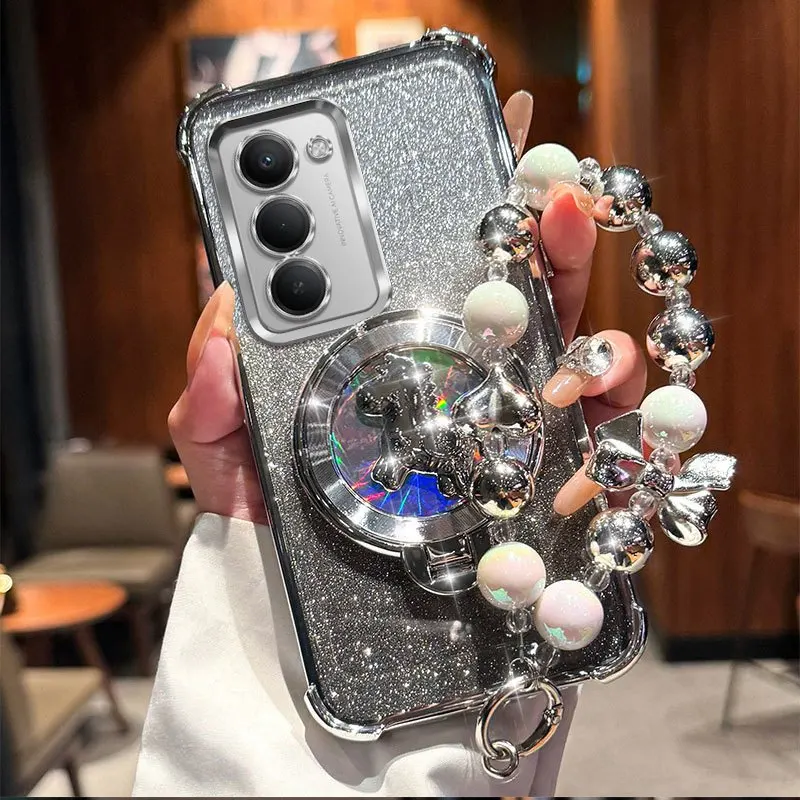 Shockproof Glitter Pony Bracket Beaded Bracelet Phone Case Cover