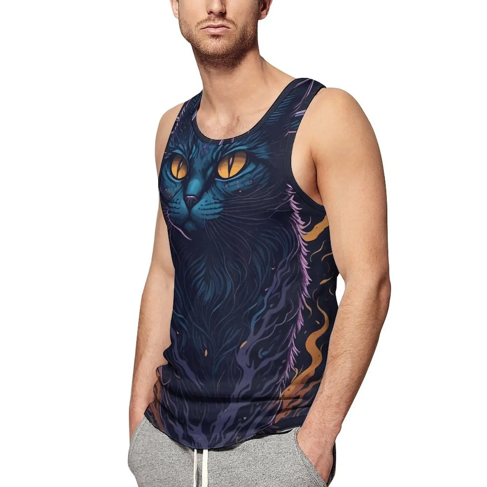 

Magic Cat Daily Tank Top Black Animal Print Workout Tops Man's Design Trendy Sleeveless Vests Plus Size 4XL 5XL