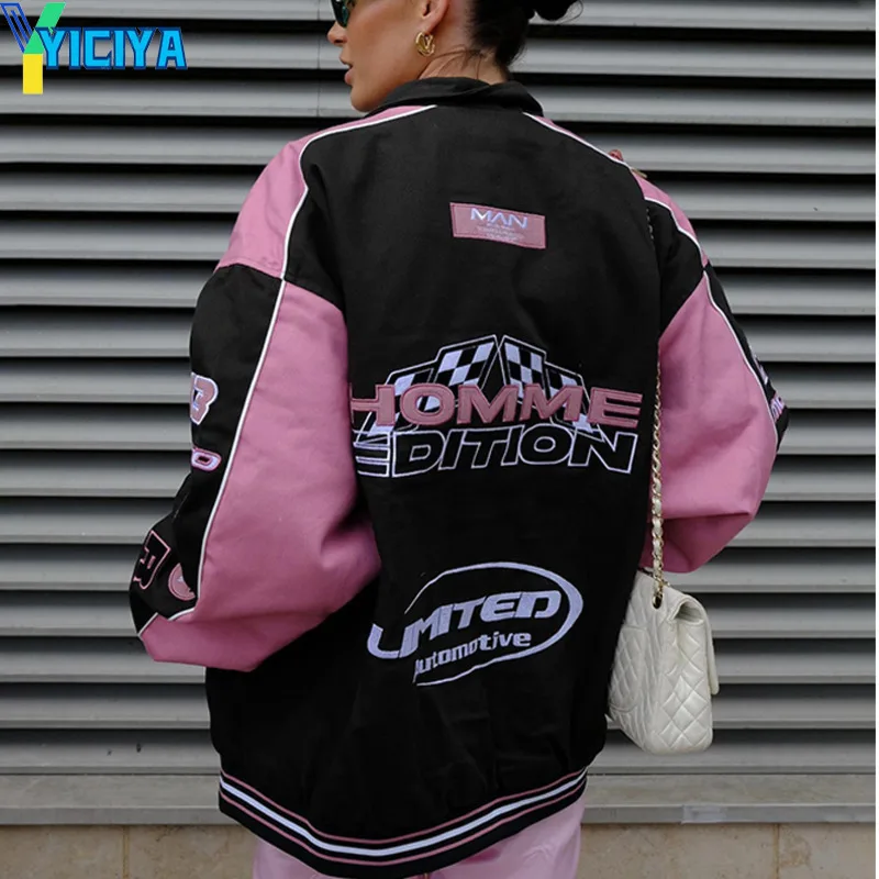 YICIYA jacket bomber women new outerwear oversize patchwork y2k vintage  varsity baseball Jackets racing American Jacket fashion