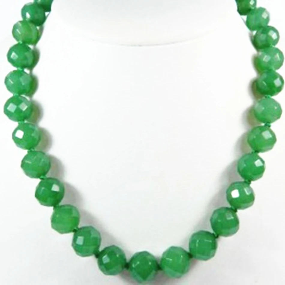

Charms 10mm faceted round beads green jades stone chalcedony necklace for women trendy party gift hot sale jewelry 18inch