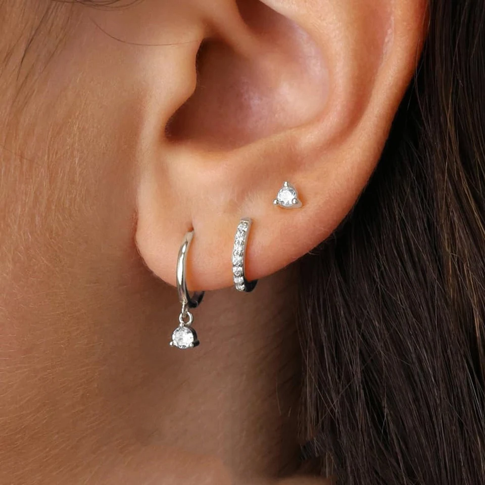 Roheafer 3 paar oorbellen voor dames, 925 sterling zilver