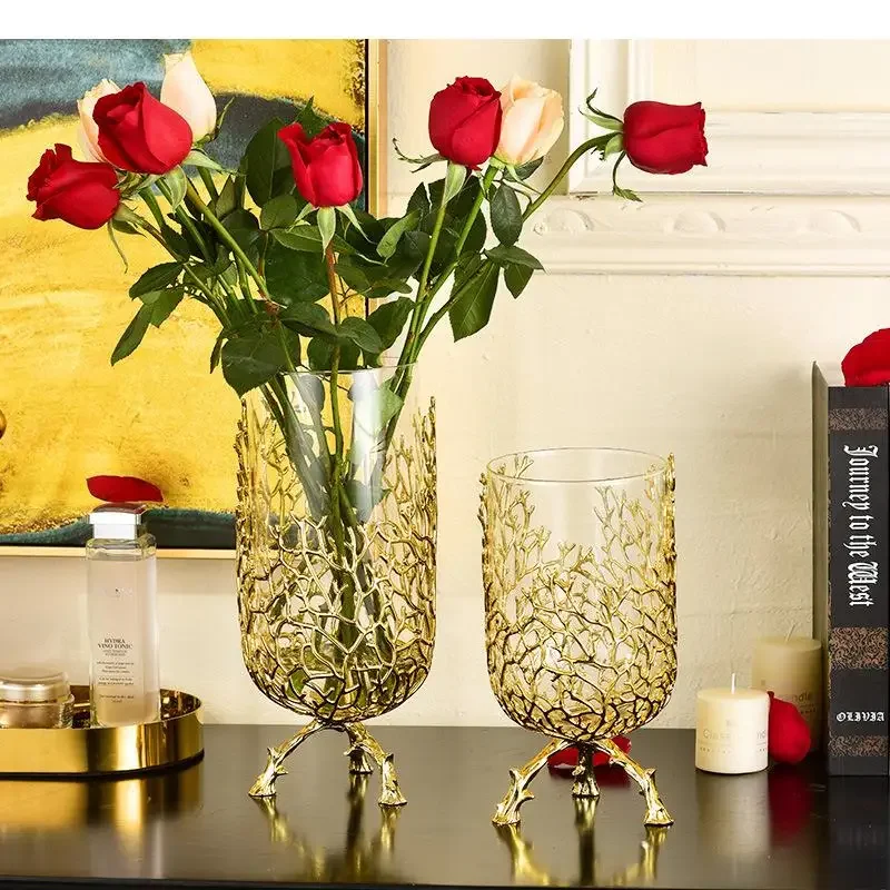 

Feet High Metal Transparent Bracket Creative Golden Hollow Flower Hydroponic Vase glass Branches Crafts Arrangement