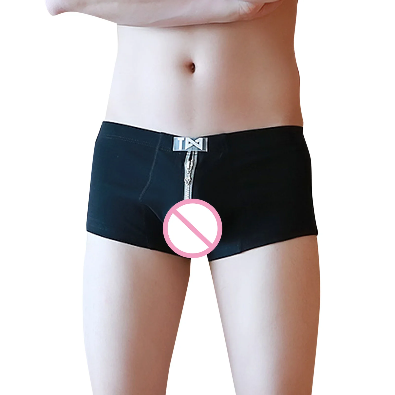 

Sexy Cotton Zipper Boxers Men Seamless Solid Color Briefs Penis Pouch Boxershorts Elastic Intimates Arrow Short Panties Intimate