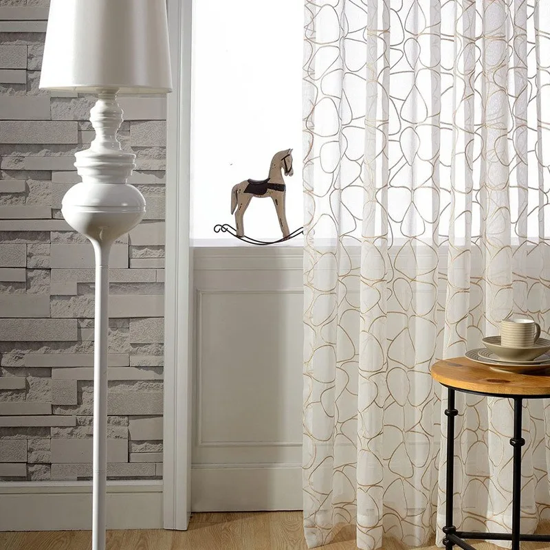 

Embroidered Gauze Curtains for Living Room Bedroom Fabric Doris Window Screen White Thread Gold Thread Korean Style