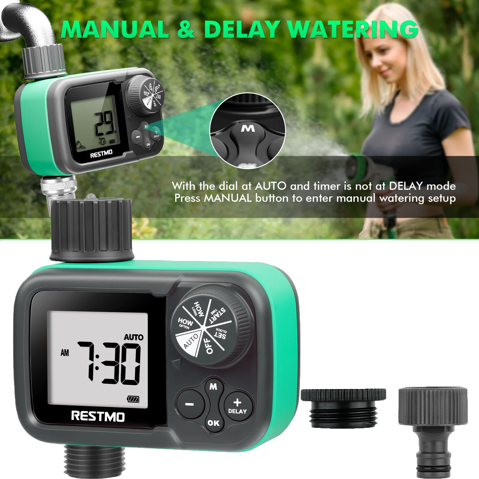 Low Water Pressure Sprinkler Timer Ball Valve Water Timer for Garden Hose,Rain Barrel Compatible Auto/Manual Watering Controller