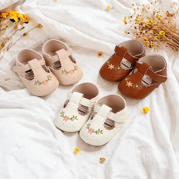 Morbida pelle pu antiscivolo scarpe per bambini appena nati ricamo floreale nuova moda in primavera e autunno 0-1 anno b 1