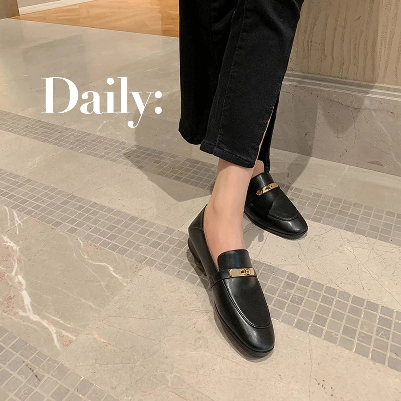

MKKHOU Fashion Loafers New High Quality Leather Round Toe Gold Buckle Flat Shoes Comfortable Soft Sole Daily Lightweight Shoes