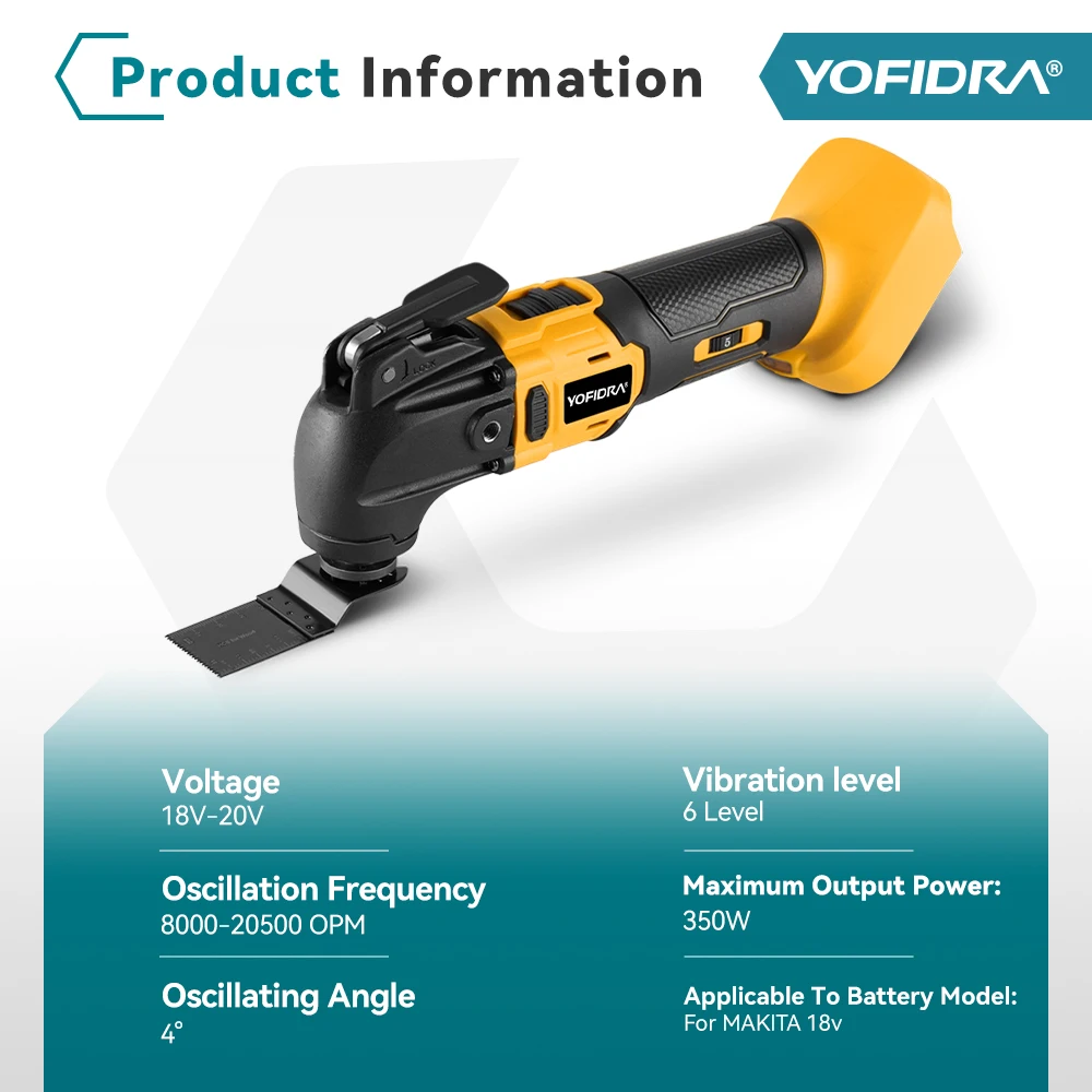 YOFIDRA Brushless Oscillating Multi Tool Cordless Vibration Woodworking Powerl Tool Electric Trimmer Saw for Makita 18v Battery 6