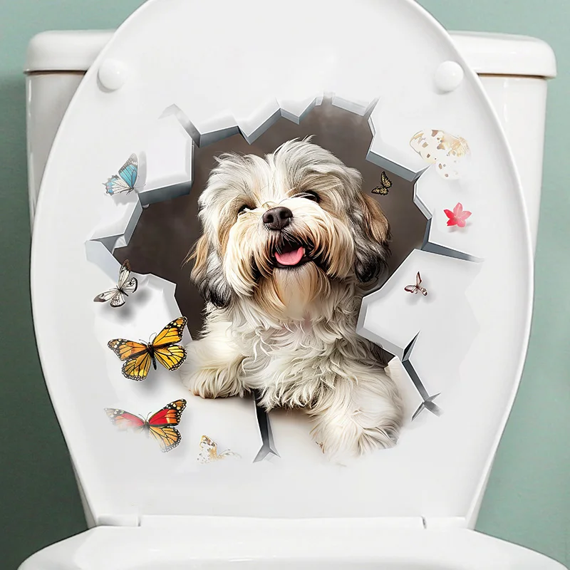 T2262# Lhasa Apso Toilet Stickers Decoration for Living Room, Wall, Bedroom, and Home Decor Car Decals Self-Adhesive