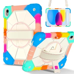 Kids Tablet Case with Hand Strap - 360° Rotatable Handle Stand, Shockproof Rugged Silicone Cover - iPad 10th 2022 (Colorful Blue)