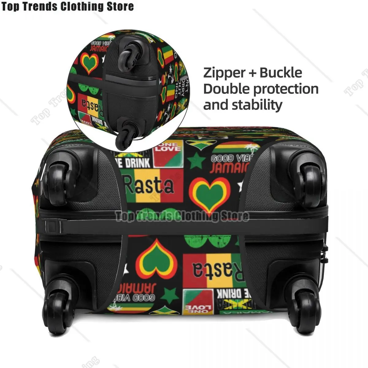 Custom Jamaica One Love Culture Pattern Travel Luggage Cover Washable Suitcase Cover Protector Fit 18-32 Inch 3