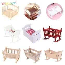1/12 Dollhouse Miniature Baby Bed Mini Cradle Baby Cot Model Wooden Nursery Room Bedroom Furniture Doll House Decor Accessories