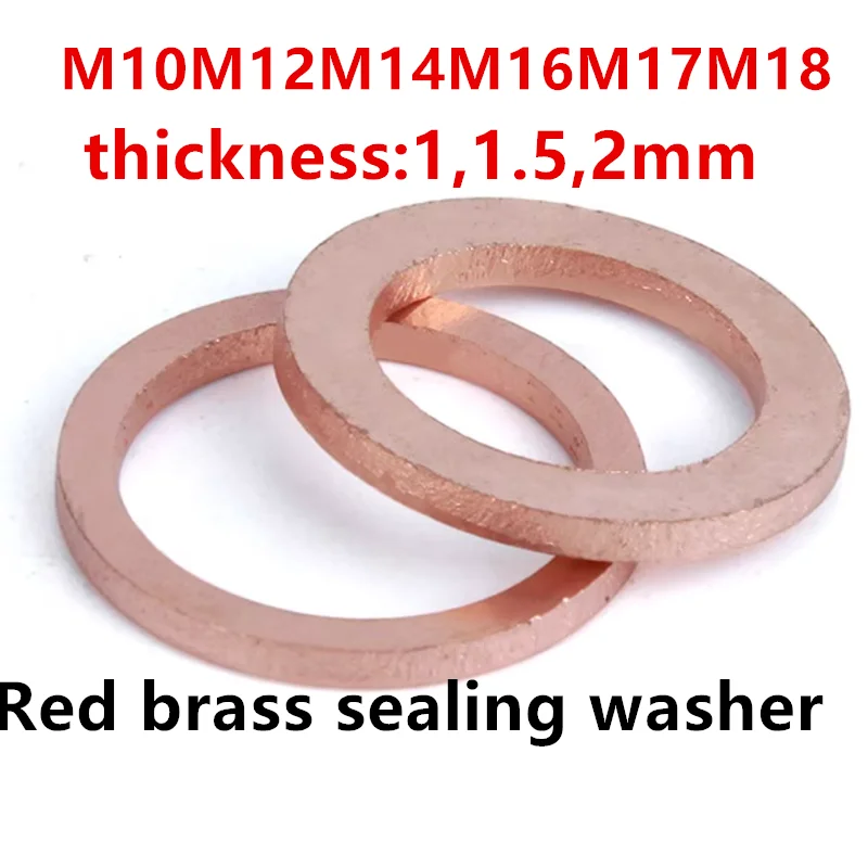 

1,1.5,2mm thickness M10M12M14M16M17M18M20 Boat Red Brass Copper Crush Sealing Washer Flat Seal Ring Gasket Washers716