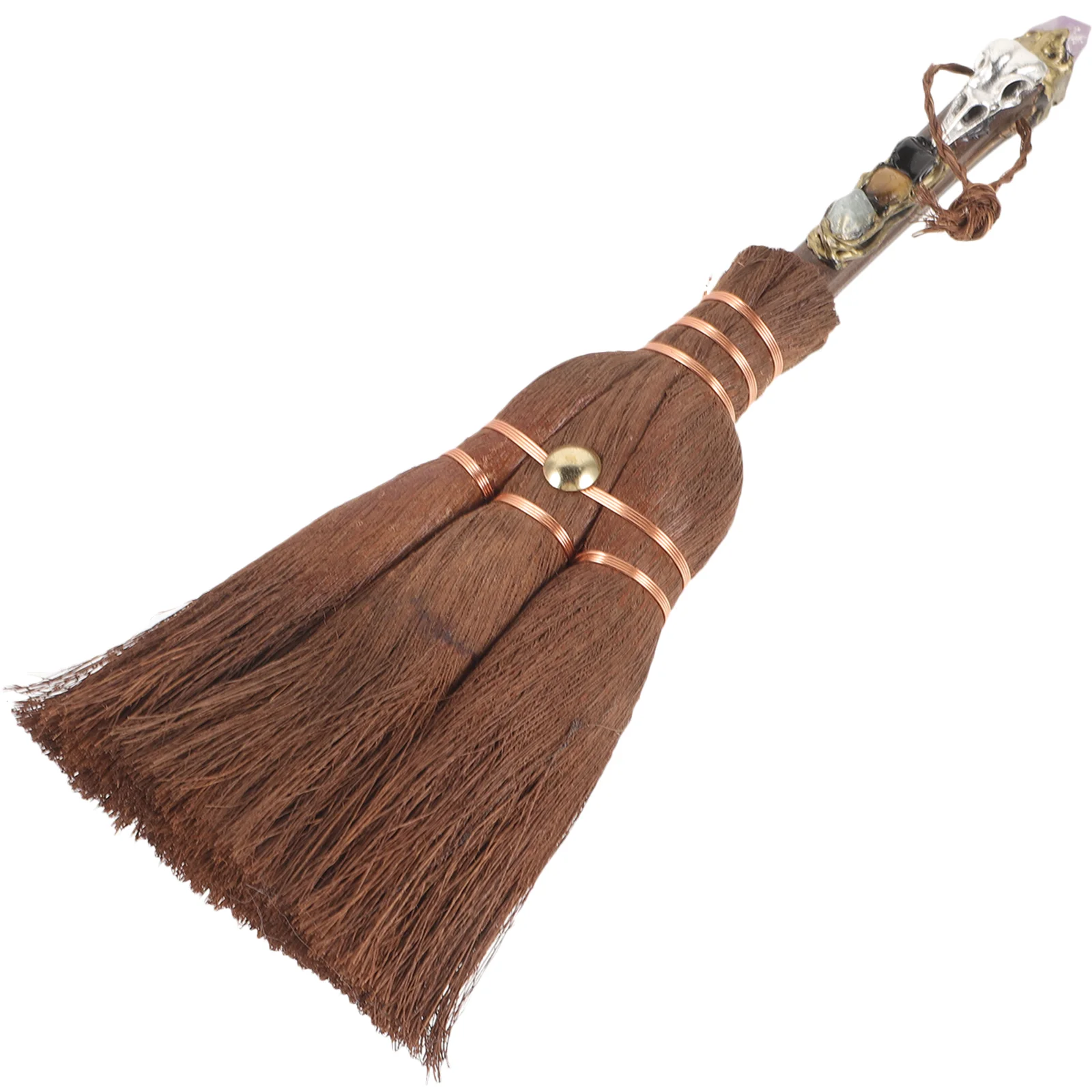 

DIY Broom Crystal Pendant Altar Ornaments Halloween Decoration (3 Amethyst Buds Ancient Silver Crow)