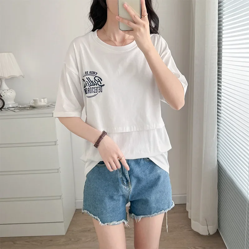 순면 임산부 티셔츠, 사이드 수유 브라, 산후 외투, 모유 수유 의류, 트렌디 임산부 탑 베이스레이어, 여름